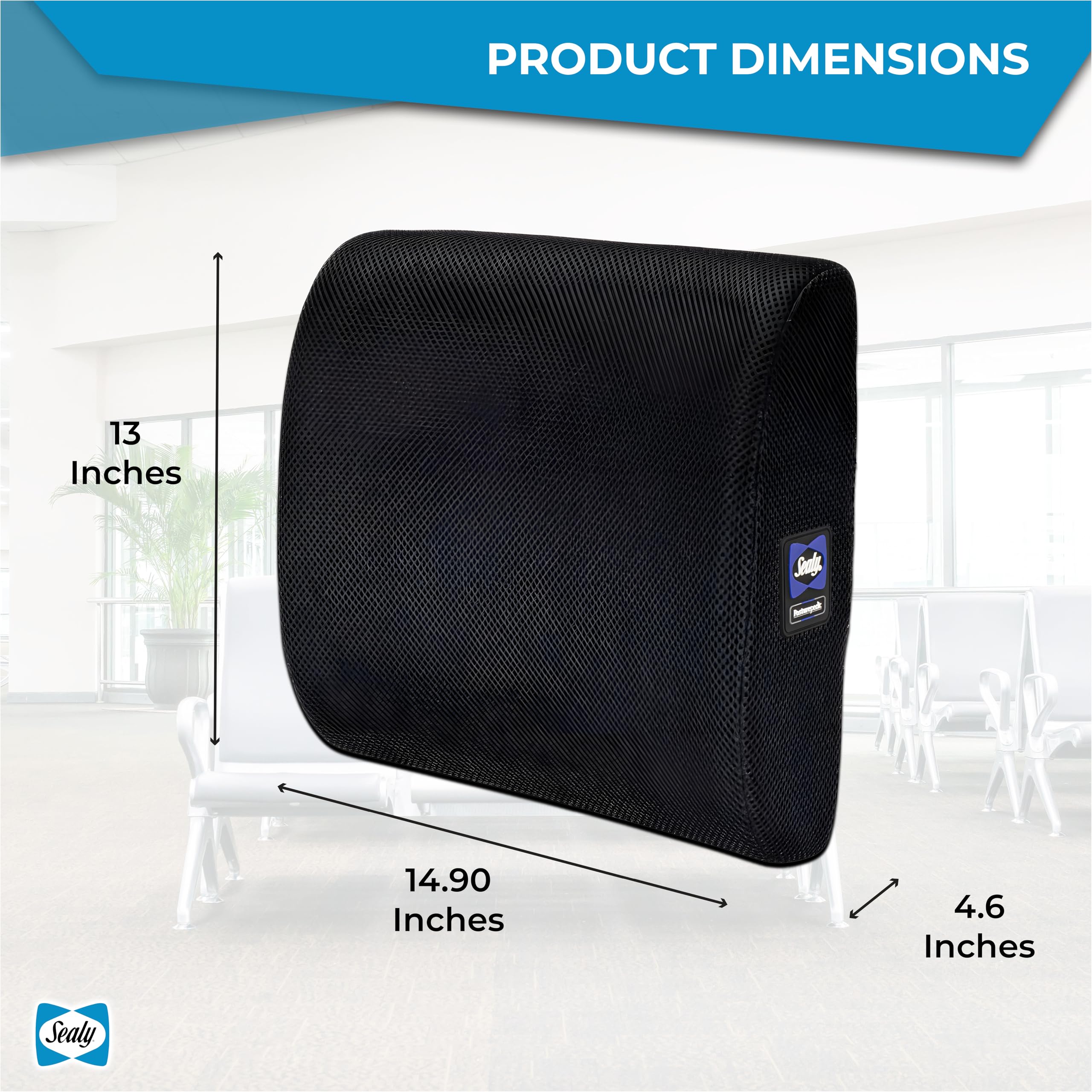 Sealy Lumbar Support Pillow for Office Chair and Car Seat - Lower Back Pain Relief, Memory Foam Lumbar Pillow & Back Brace Support Posture Corrector