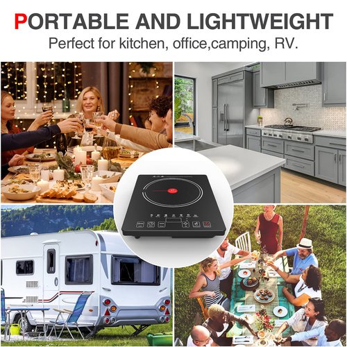 Electric Cooktop, Portable Electric Cooktop 1800W Single Burner Stove with LED Touch Screen, 8 Power & 8 Temperature Levels, Timer, 110V-120V Hot Plate for Home Camping