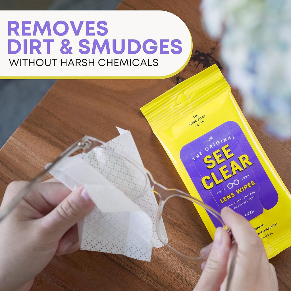 See Clear Lens Cleaning Wipes - Streak-Free Pre-Moistened Cloths for Eyeglasses & Screens | 192 Wipes in 12 Packs