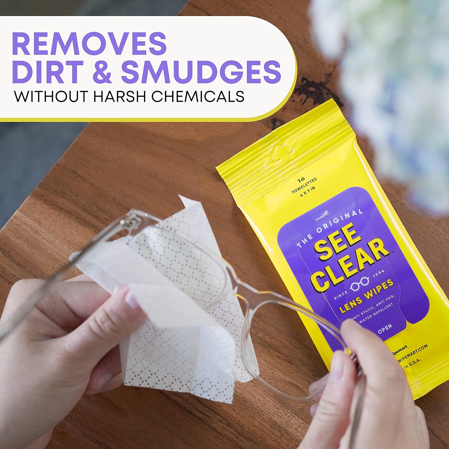 See Clear Lens Cleaning Wipes - Streak-Free Pre-Moistened Cloths for Eyeglasses & Screens | 192 Wipes in 12 Packs