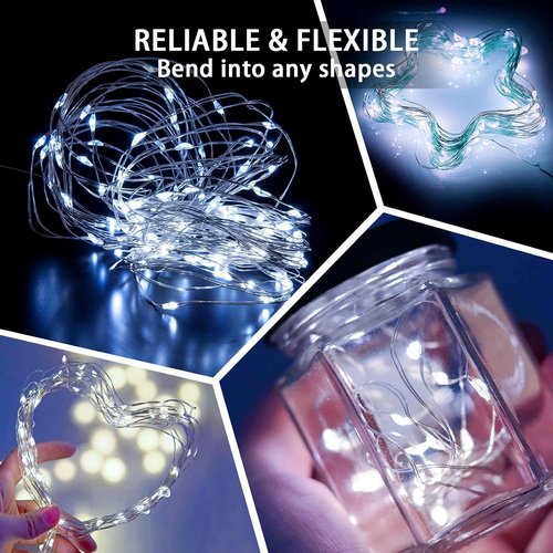 **Skiennix 8-Pack White Fairy Lights - 7Ft 20 LED Twinkle String Lights | Battery Operated & Waterproof for Weddings, Parties, & Decor**