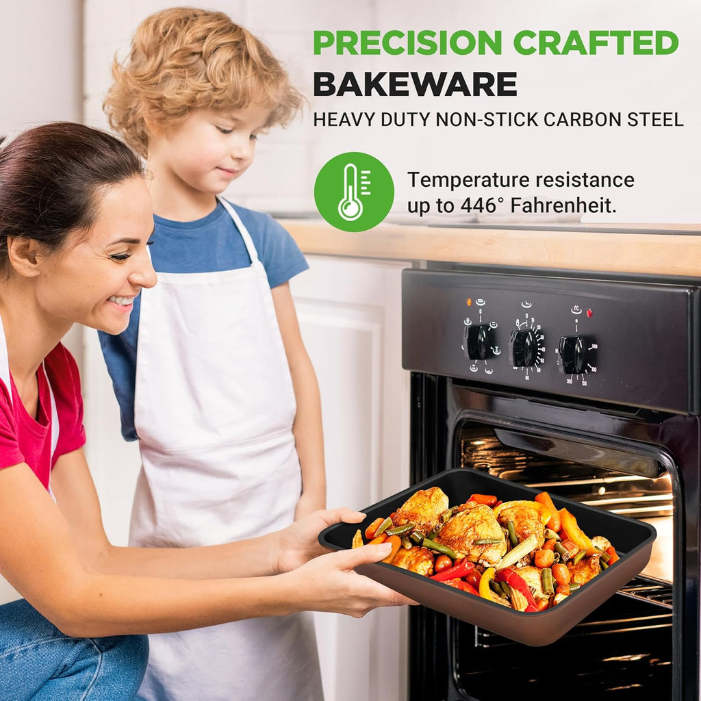 NutriChef 8-Piece Nonstick Bakeware Set - Non-Toxic Carbon Steel Trays for Easy Baking & Cleanup - Brown