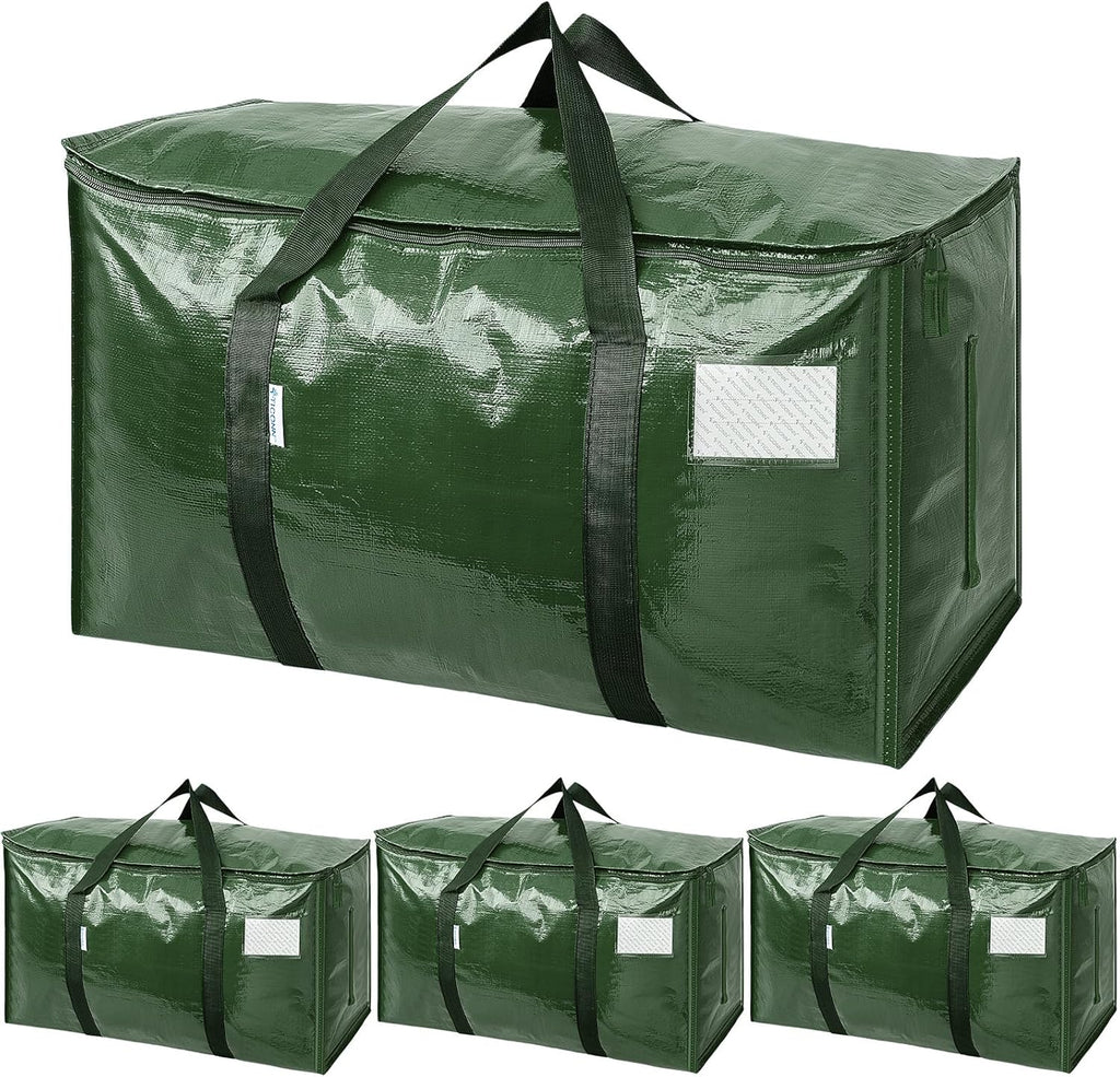 TICONN Extra Large Heavy-Duty Moving Bags - Durable Storage with Zippers & Handles | 4 Pack, Olive
