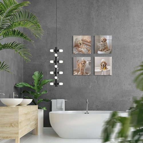 LUKIPOM Golden Retriever Bathroom Wall Art - Humorous Canvas Prints Set of 4 | 8x8 Decor for Washroom