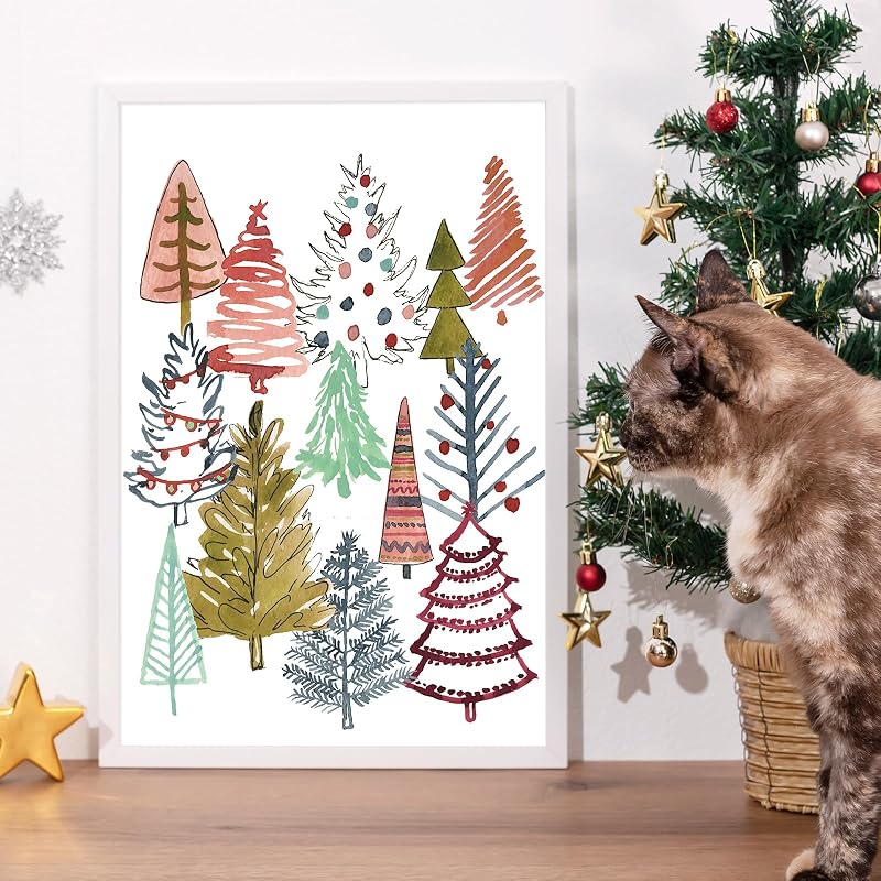 Whaline 8x10 Inch Christmas Framed Wall Art - Colorful Xmas Tree Canvas Print, Ready to Hang, Office & Home Decor (Variation: 10"L x 8"W)