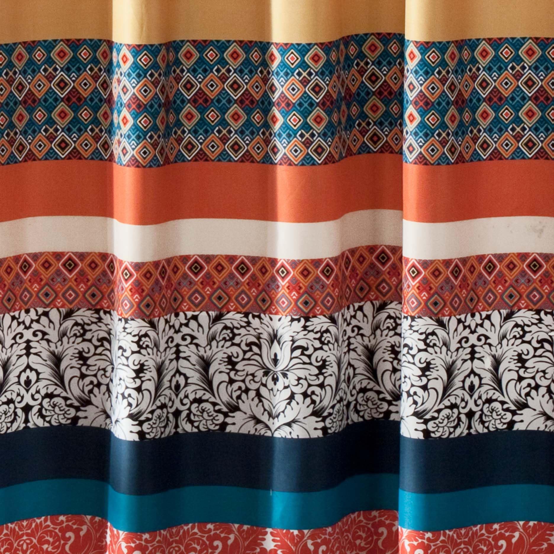 Lush Decor Boho Stripe Shower Curtain Fabric Bathroom Colorful Bohemian Geometric and Floral Design, 72" x 72" Turquoise & Tangerine