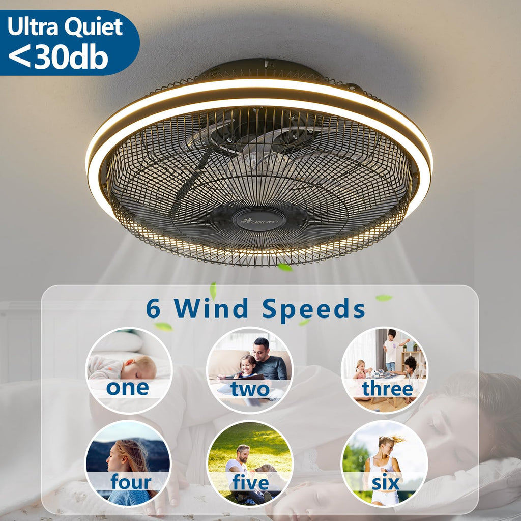 HuixuTe 21 in Modern Ceiling Fan with Light Remote Control, 3 Colors 3 Speeds Enclosed Low Profile FUSH Mount Ceiling Fan with Light for Bedroom Living Room