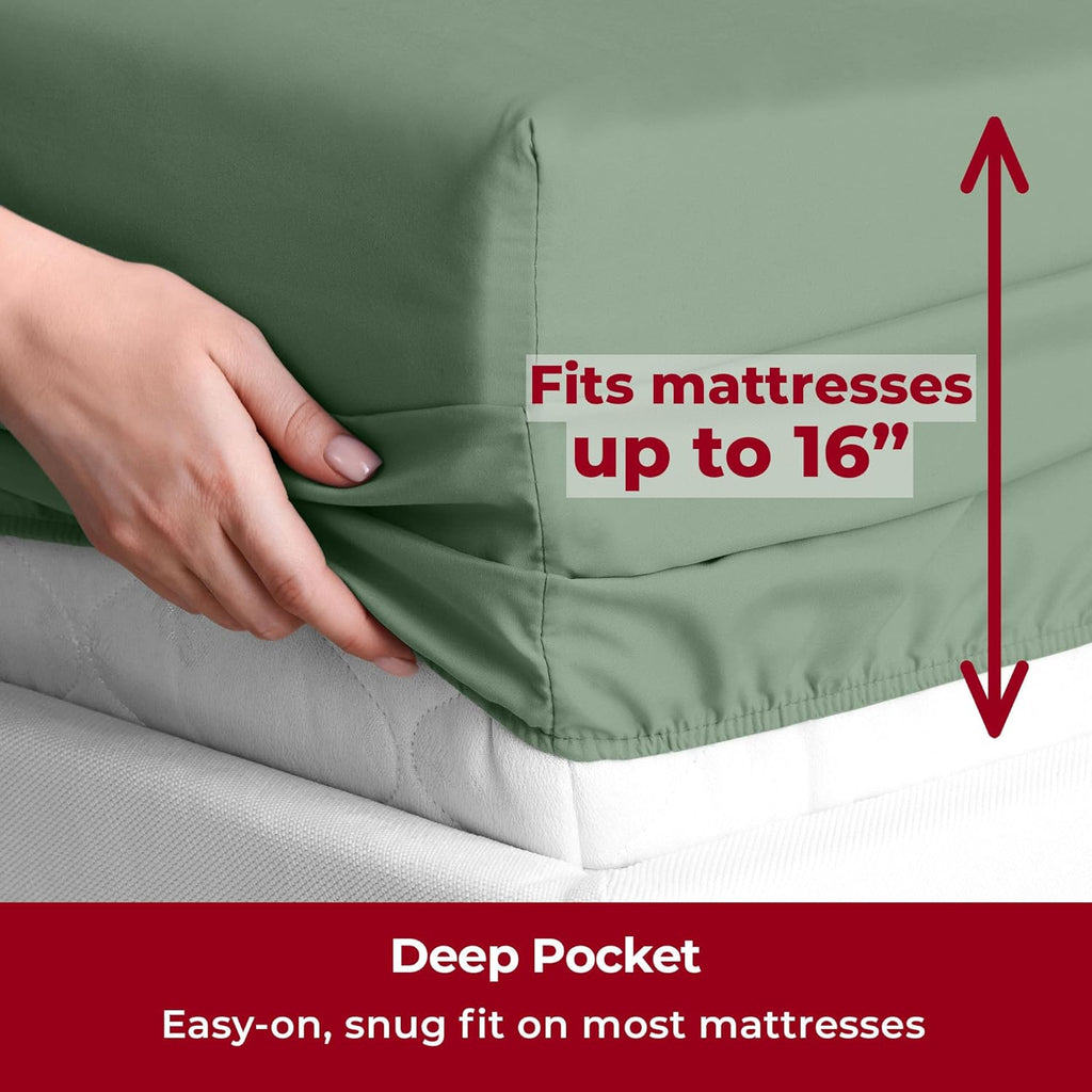 Mellanni Twin Sheets Set - 3 PC Hotel Luxury Bedding | Extra Soft, Cooling, Wrinkle-Resistant (Sage)
