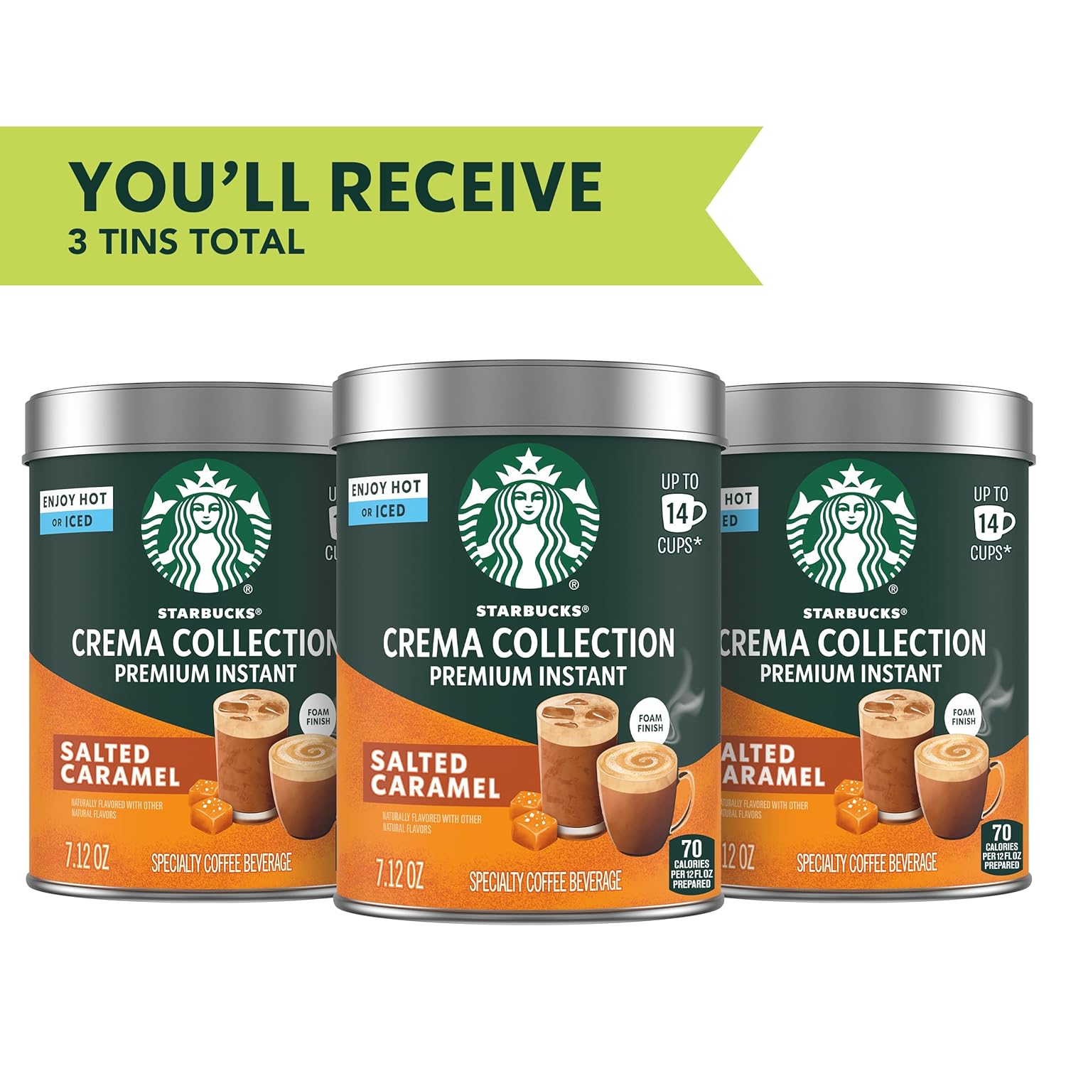 Starbucks Crema Collection Instant Coffee - Premium Salted Caramel Flavor | 100% Arabica Beans, 3 Tins (7.12 Oz Each)