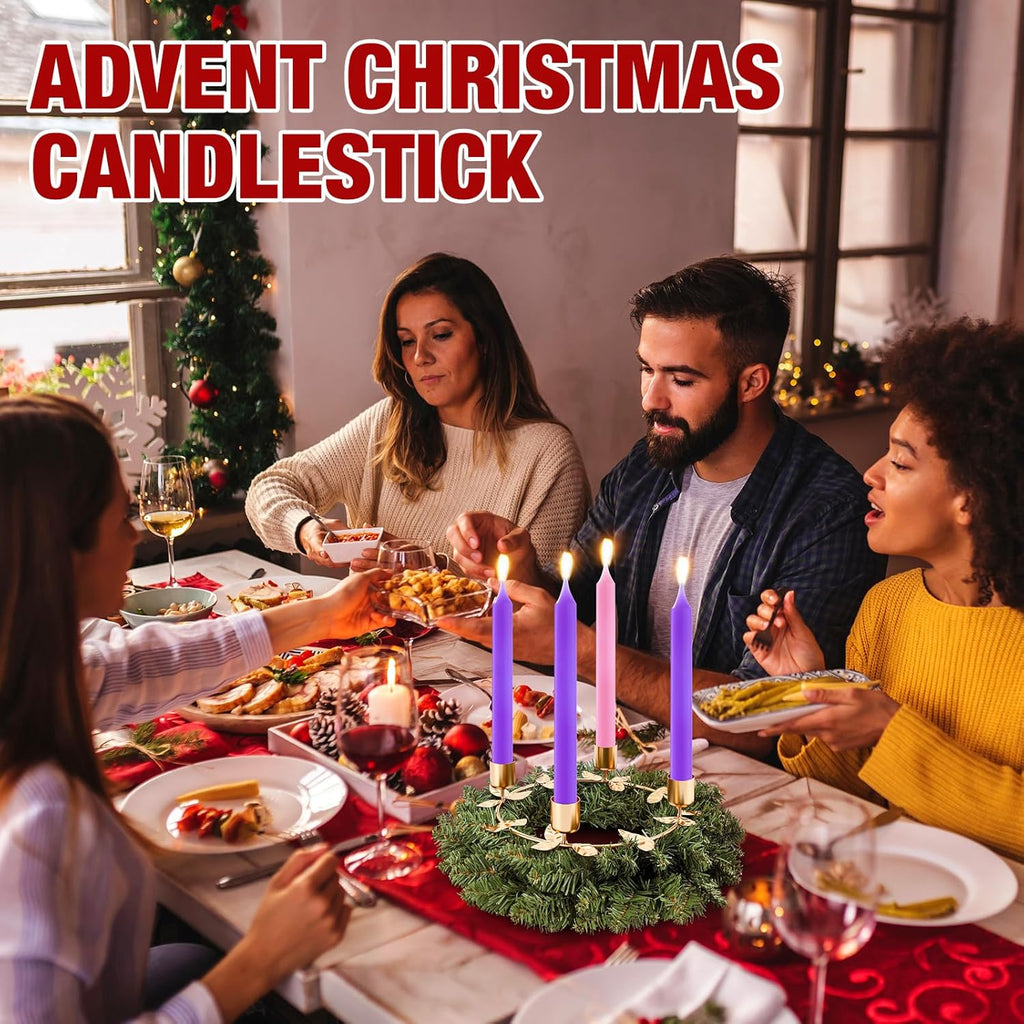 Norfolk Pine | 2 Pcs Christmas Advent Wreath Candle Holder - Gold Ring Design for Festive Table Centerpiece