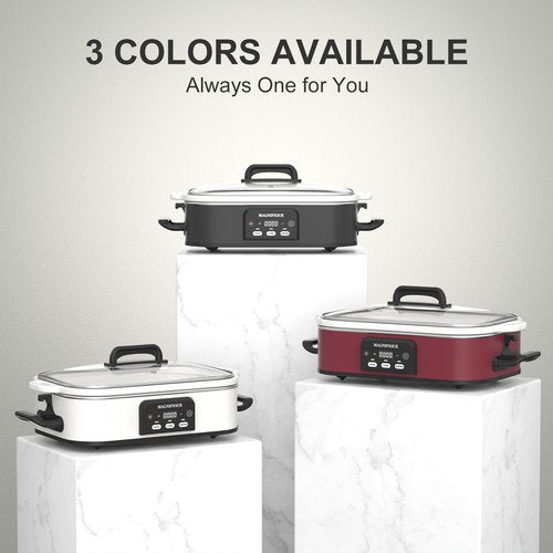 Magnifique 4 Quart Casserole Digital Slow Cooker, Premium Ceramic Bakeware for Oven, Dishwasher Safe Baking Dish, Red