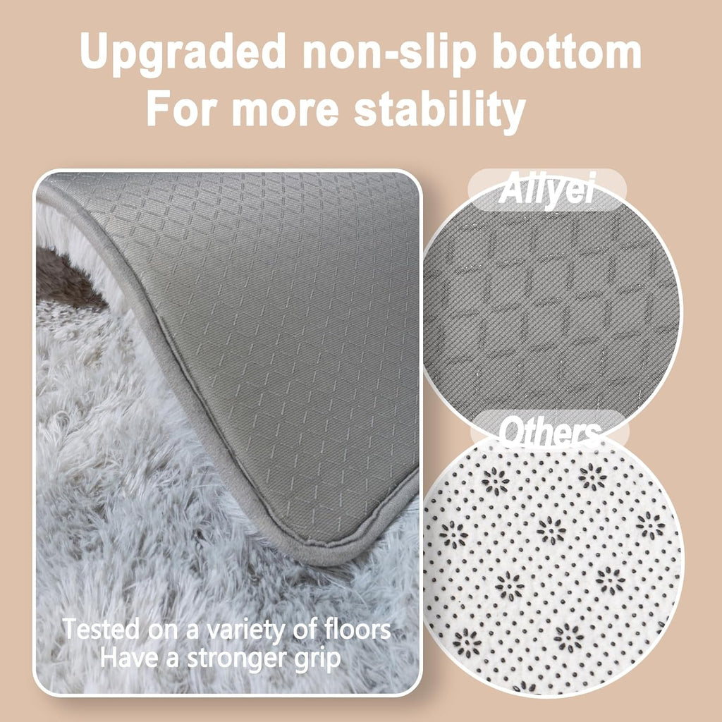 Skiennix Ultra Soft Runner Rug - Non-Slip Rubber Backing & Thick Memory Sponge | 2x3 Feet Tie-Dye Light Grey