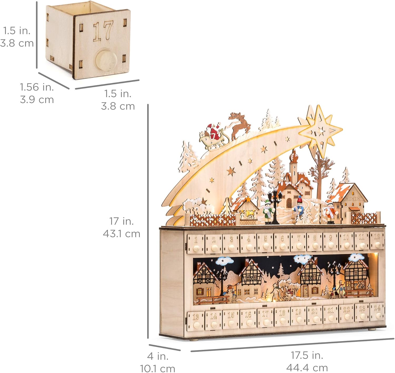 Best Choice Products Wooden Advent Calendar - Shooting Star Holiday Decoration with LED Lights