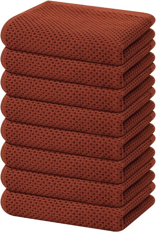 Homaxy 100% Cotton Waffle Weave Dish Towels - Ultra Soft & Absorbent, Quick Drying | 13 x 28 Inches, 8-Pack, Rust