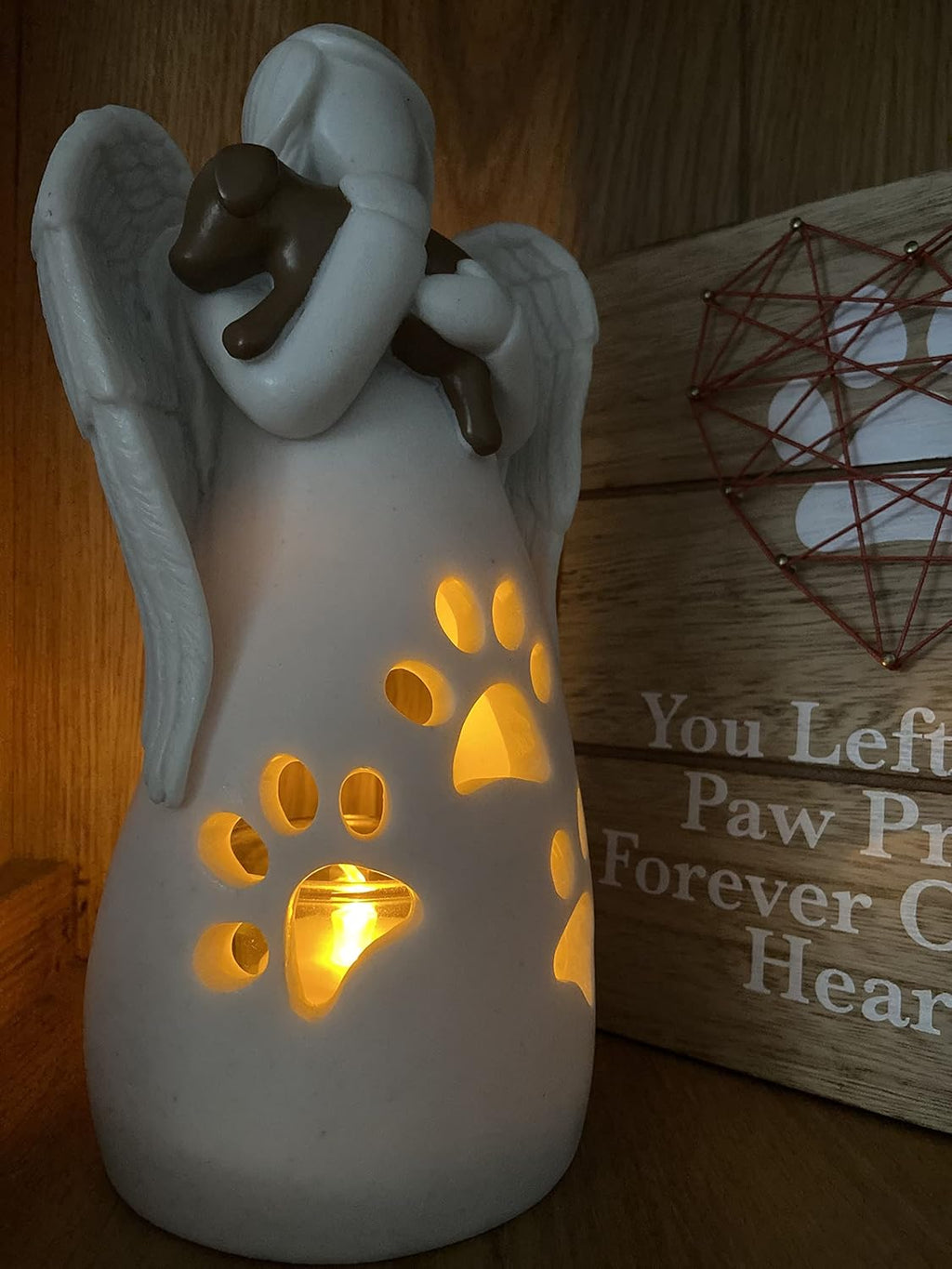 OakiWay Dog Memorial Gifts - Angel Candle Holder Statue with Flickering LED Candle | Pet Loss Sympathy Gift for Dog Lovers