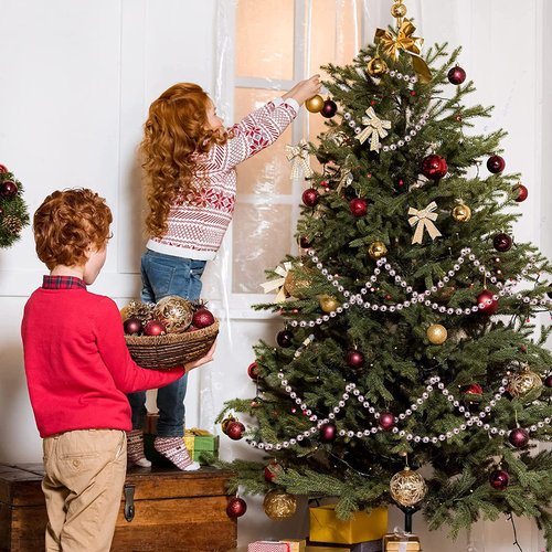 32.8 Feet Christmas Bead Garland Xmas Artificial Pearls Beads Garland Christmas Tree Garland Chain Decorations for Xmas Tree Holiday Wedding DIY Decoration Supplies (Pink)
