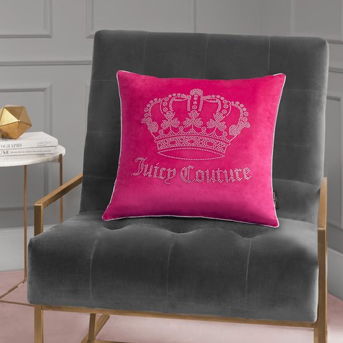 Juicy Couture Square 1-Piece Living Room and Bedroom Décor, Premium Throw Pillow, 20"x20", Hot Pink Rhinestone Crown