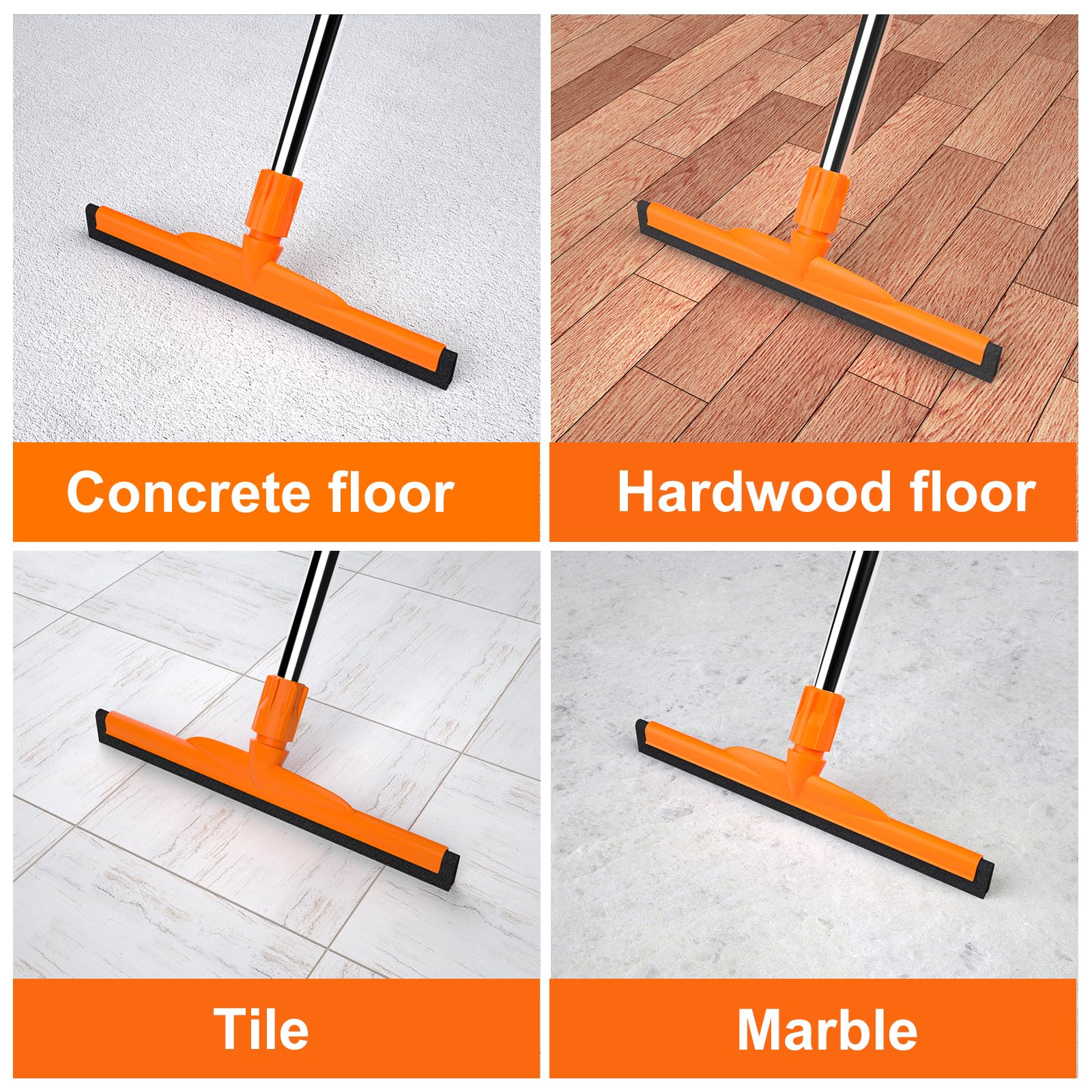 ITTAR Heavy-Duty Floor Squeegee, 62" Adjustable Handle, EVA Foam Blade, Ideal for Concrete, Garage, Patio & More
