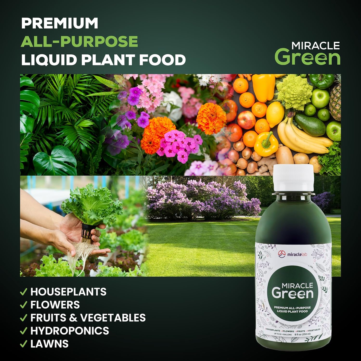 Miracle Green Fast-Acting Liquid Fertilizer - Special Tree Sap & Yucca Extract Formula | All-Purpose Plant Food (8 oz)