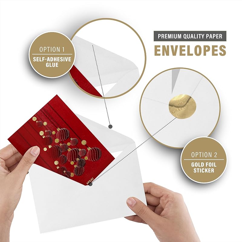 Dark Red Christmas Cards Set 80 with Gold Foil & Embossing, 6.75 x 4.5 Inl Envelopes & Seal Stickers (5 Pack) – Variation: Dark Red+80 Cards