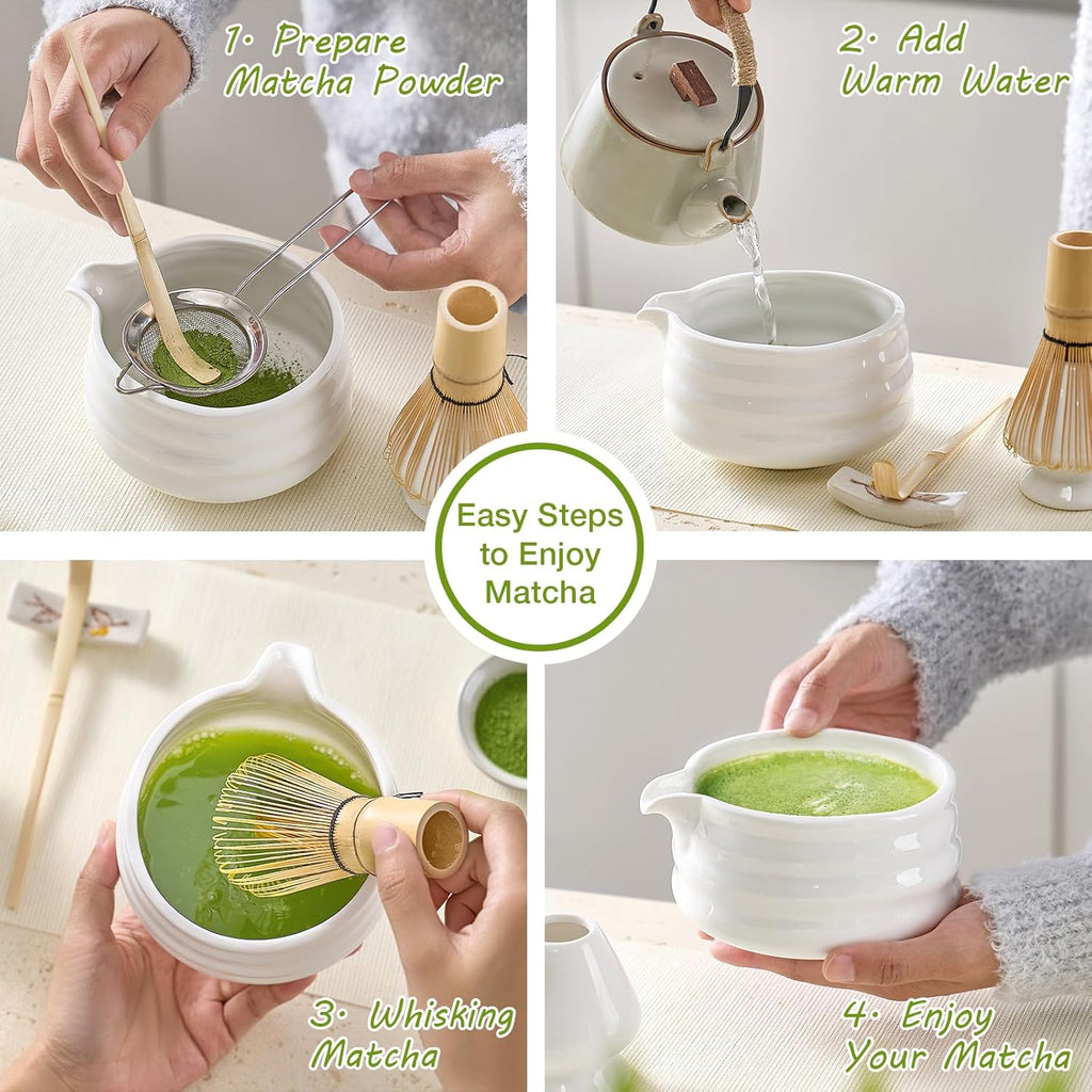 Skiennix Matcha Whisk Set - 5-Piece Japanese Tea Kit with Bowl, Bamboo Whisk & Sifter