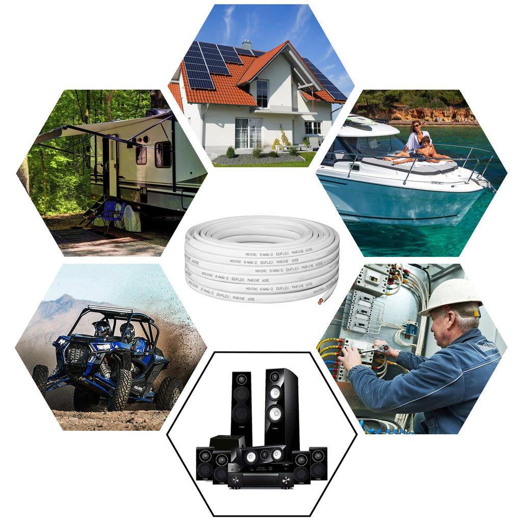 8 Gauge Marine Wire Duplex Marine Grade Wire,8 AWG 50ft Tinned Copper Oxygen-Free Insulated Red& Black Electrical Cable for Boat/Automotive/RV/Camper/Trailer