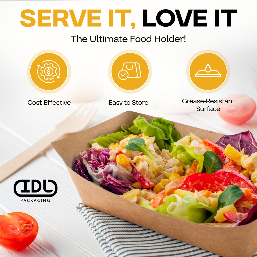 IDL Packaging 6.2" x 4.5" x 2" Kraft Paper Food Trays (Pack of 500) - USA-Made, Food-Safe Poly-Coated for Extra Moisture Resistance - Recyclable Trays for Fries, Burgers, Appetizers & Side Dishes