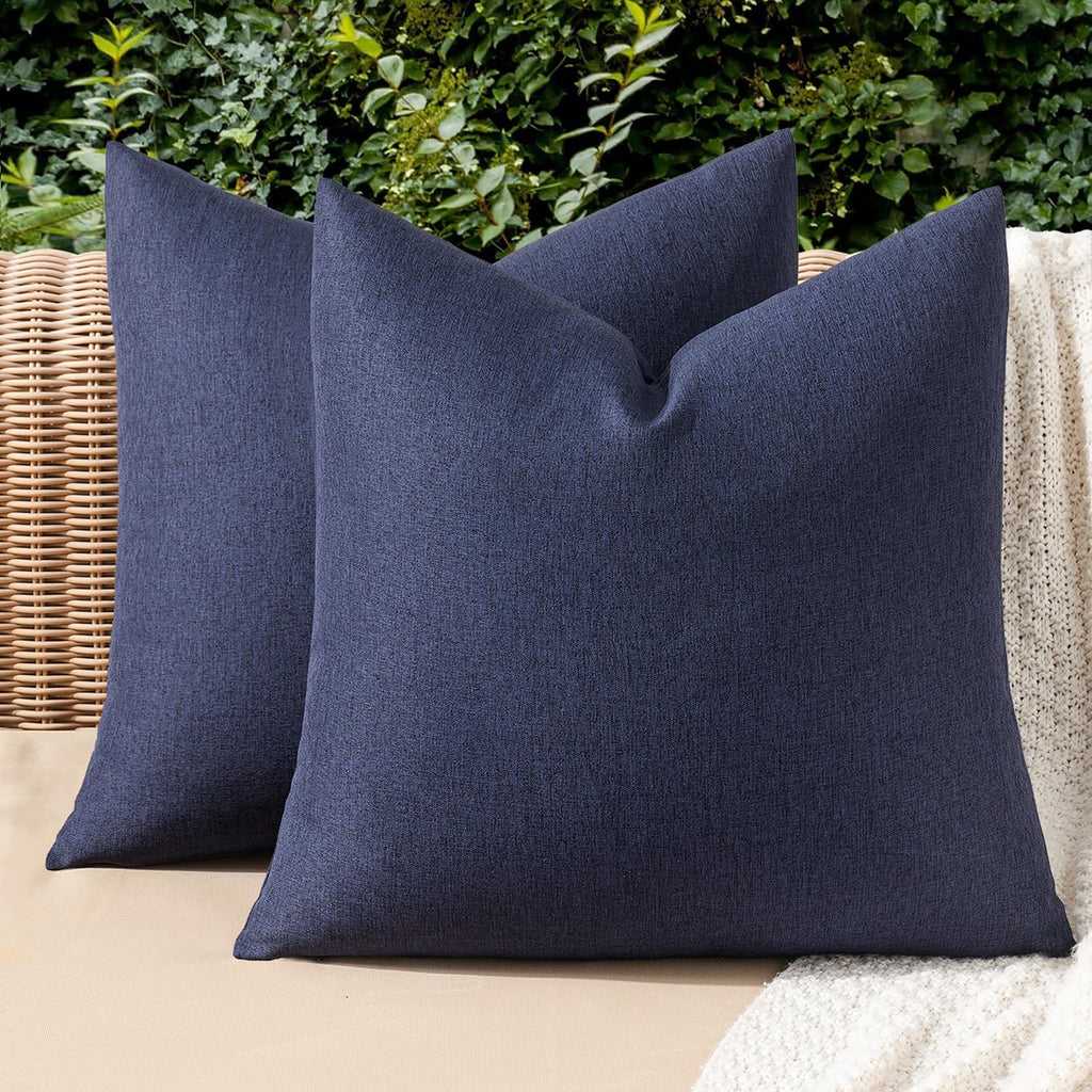 MIULEE Waterproof Outdoor Throw Pillow Covers - Pack of 2 Faux Linen Euro Sham Cushions | 26x26 Inch Navy