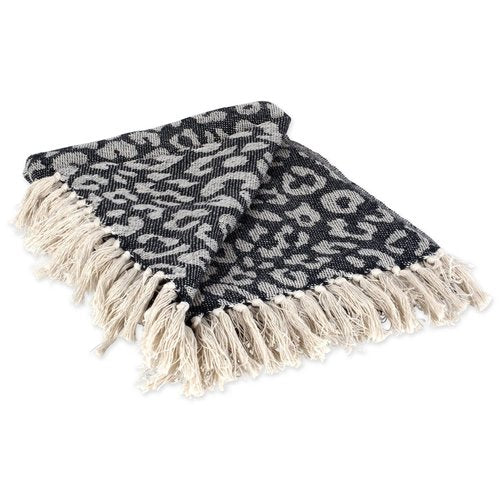 DII Bold Eclectic Leopard Woven Throw, 50x60, Black with White Spots
