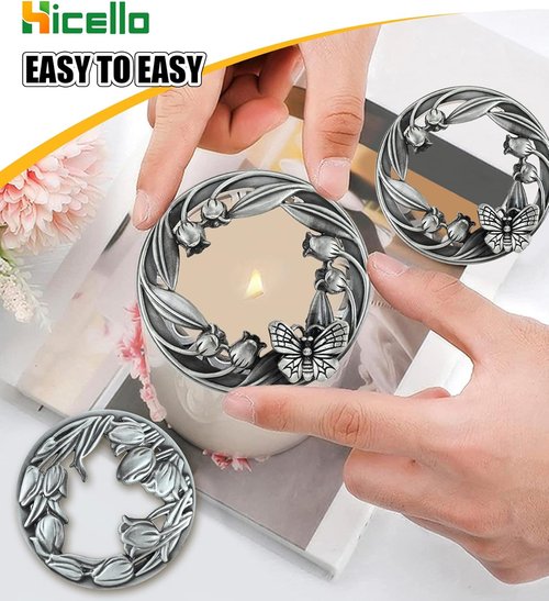 Floral Candle Toppers - Set of 3 Silver Metal Covers with Tulip, Bauhinia & 3D Butterfly Design | Fits 80mm Jars
