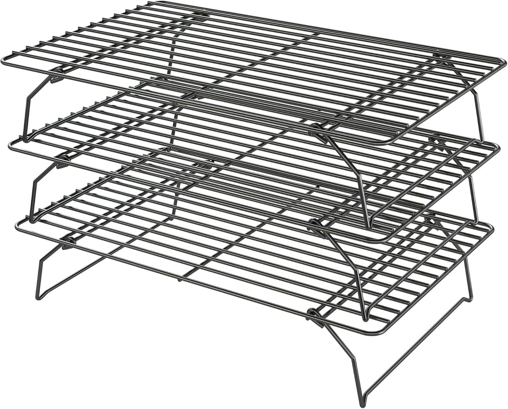 Skiennix Cooling Racks - 3-Tier Stackable Wire Baking Rack for Oven Cooking & Grilling | Dishwasher Safe - Black