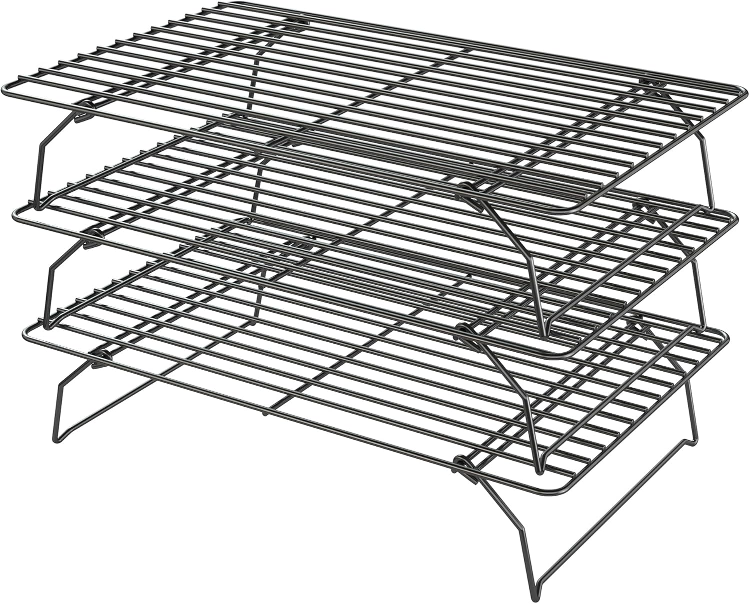 Skiennix Cooling Racks - 3-Tier Stackable Wire Baking Rack for Oven Cooking & Grilling | Dishwasher Safe - Black