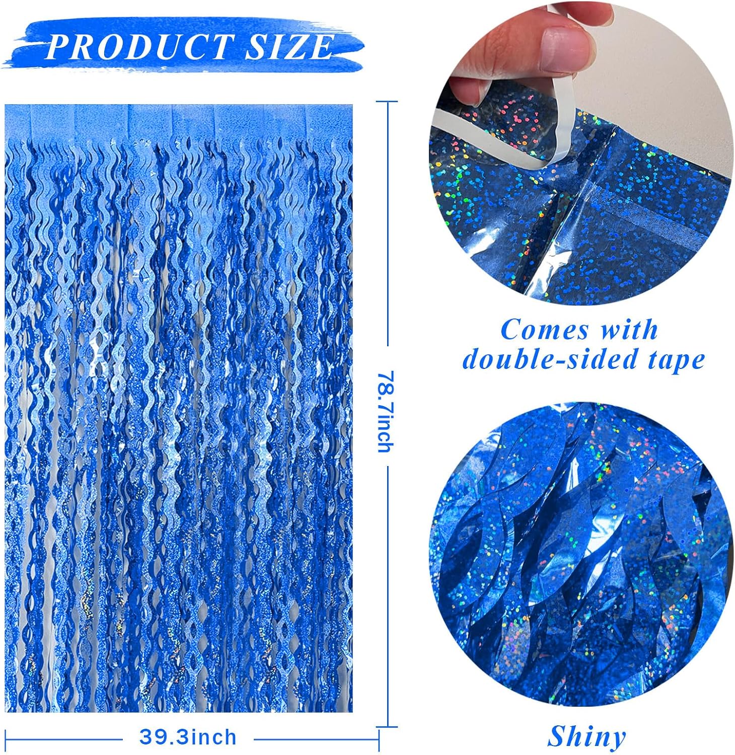 Skiennix Blue Wavy Tinsel Foil Fringe Curtains - Sparkling Birthday Party Decorations | Ocean Theme