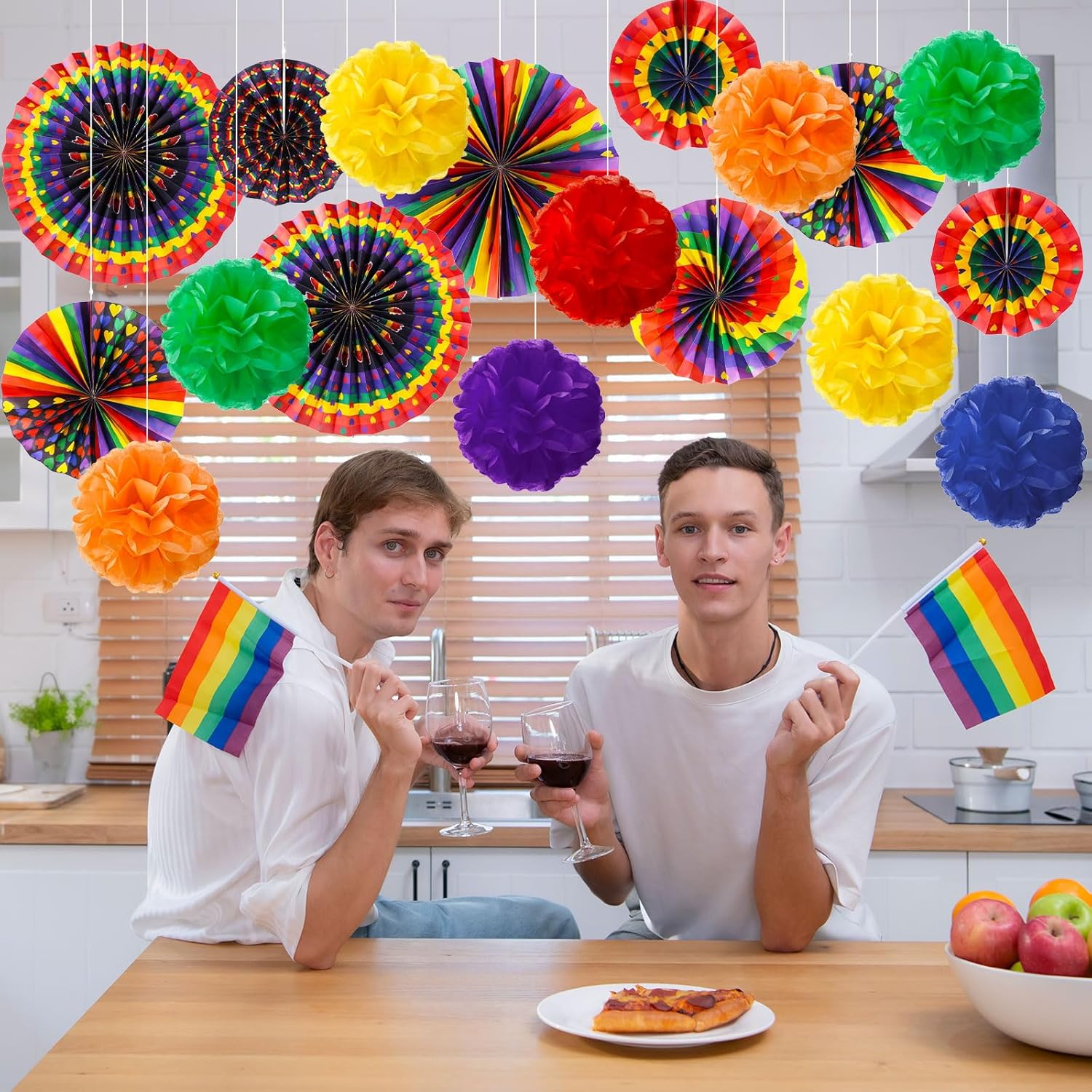 Outus Rainbow Love Heart Paper Fans - 21 Pcs Gay Pride Decorations for LGBT Celebrations