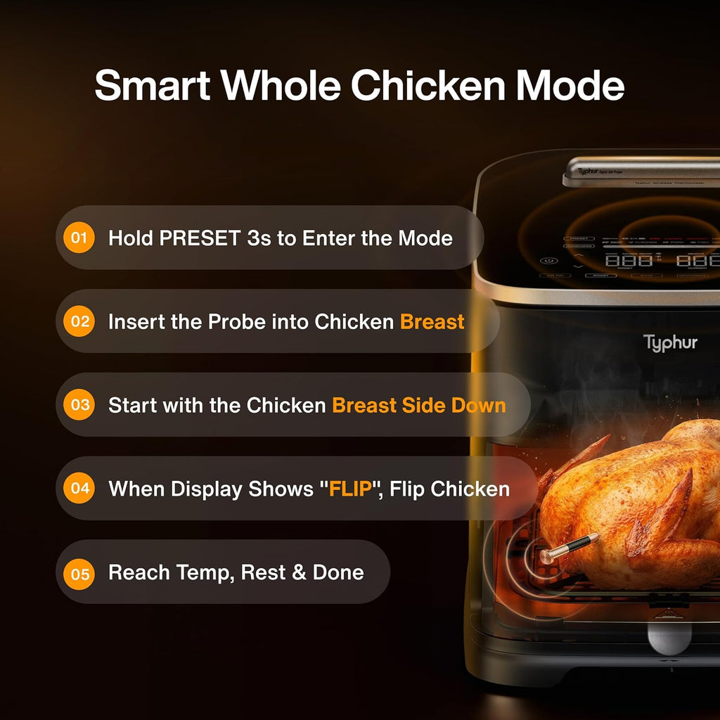 Typhur Sync 8QT AI Smart Air Fryer - 9-in-1 Non-Toxic Ceramic with Wireless Thermometer | Cooks 6lb Chicken