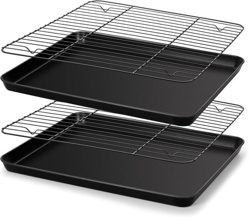 E-far Nonstick Baking Sheet Set - Heavy-Duty Cookie Sheets with Cooling Racks | 16 x 12 Inch, Easy Clean