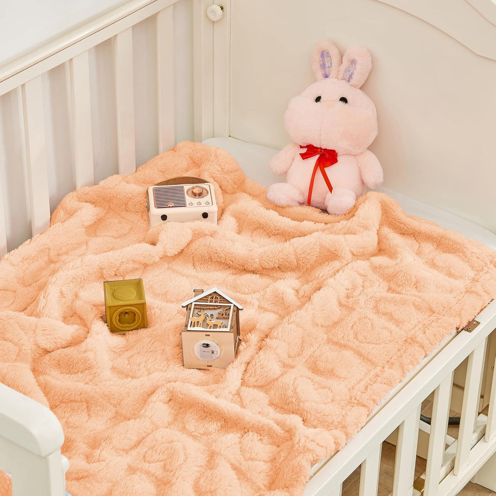 Yurhap Fleece Baby Blanket - Ultra Soft Heart Checkered Design | Cozy 30"x40" Apricot Pink for Infants