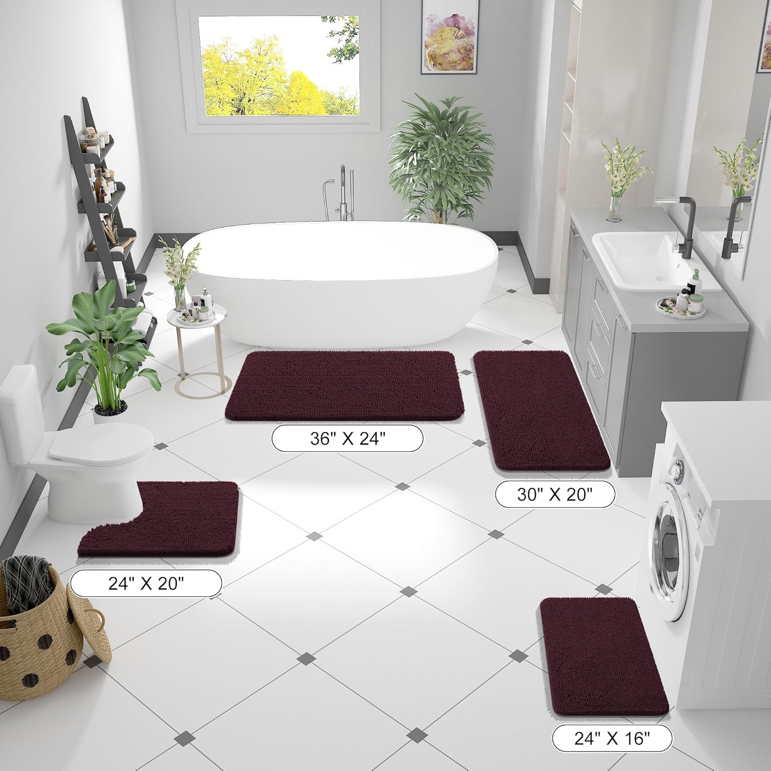 OLANLY Bath Rugs - Extra Soft Chenille | Quick-Dry, Machine Washable, 36x24, Black Cherry