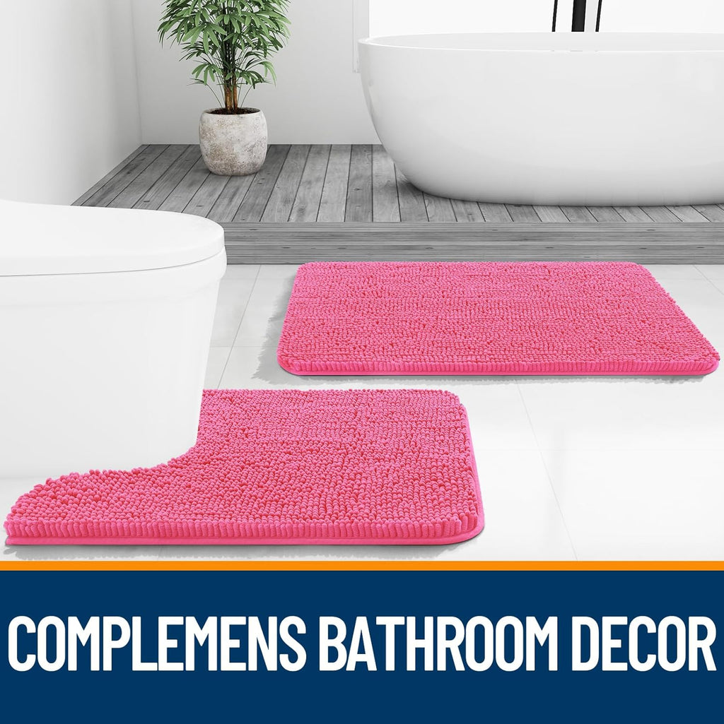 OLANLY Bath Rugs - Extra Soft Chenille, Quick-Dry, Machine Washable | 30x20, Hot Pink for Bathroom Decor