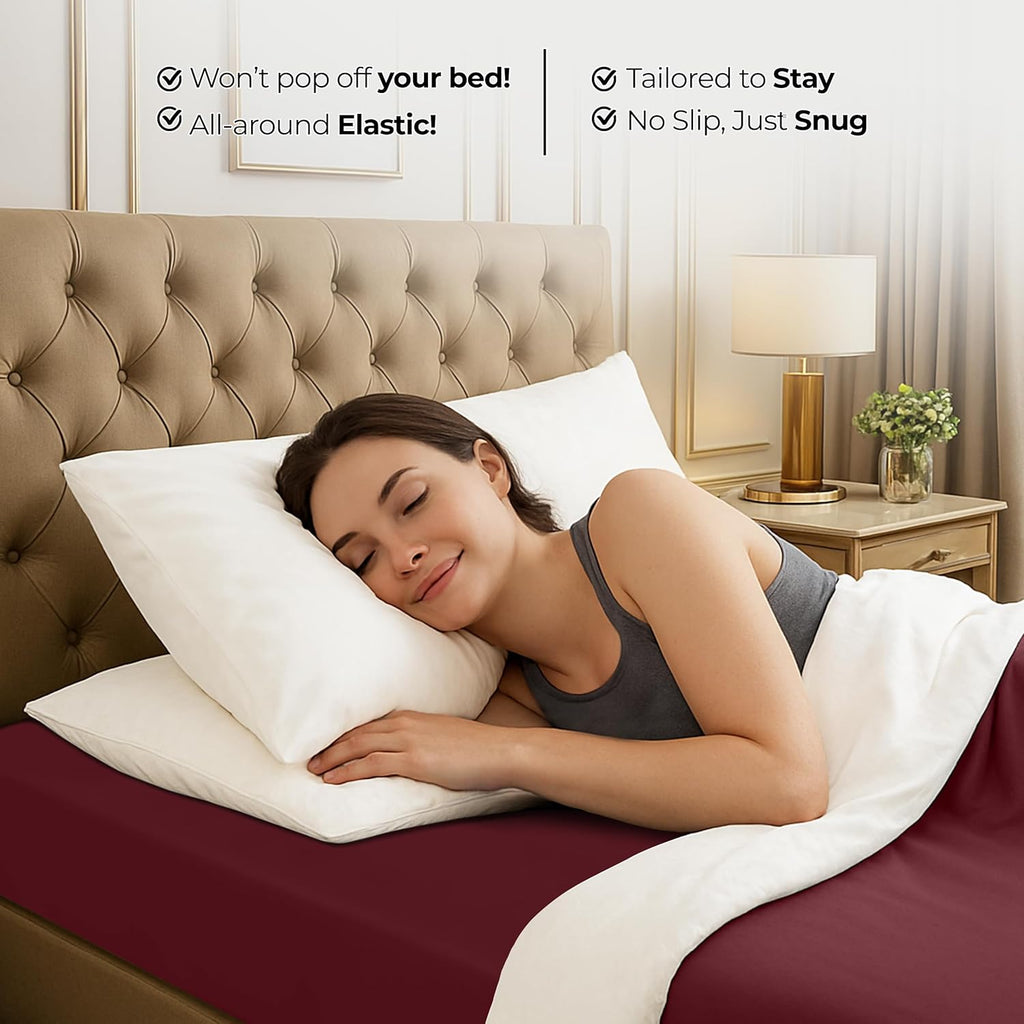 Utopia Bedding Queen Fitted Sheet - Deep Pocket Soft Microfiber - Fade Resistant & Easy Care | Red Burgundy