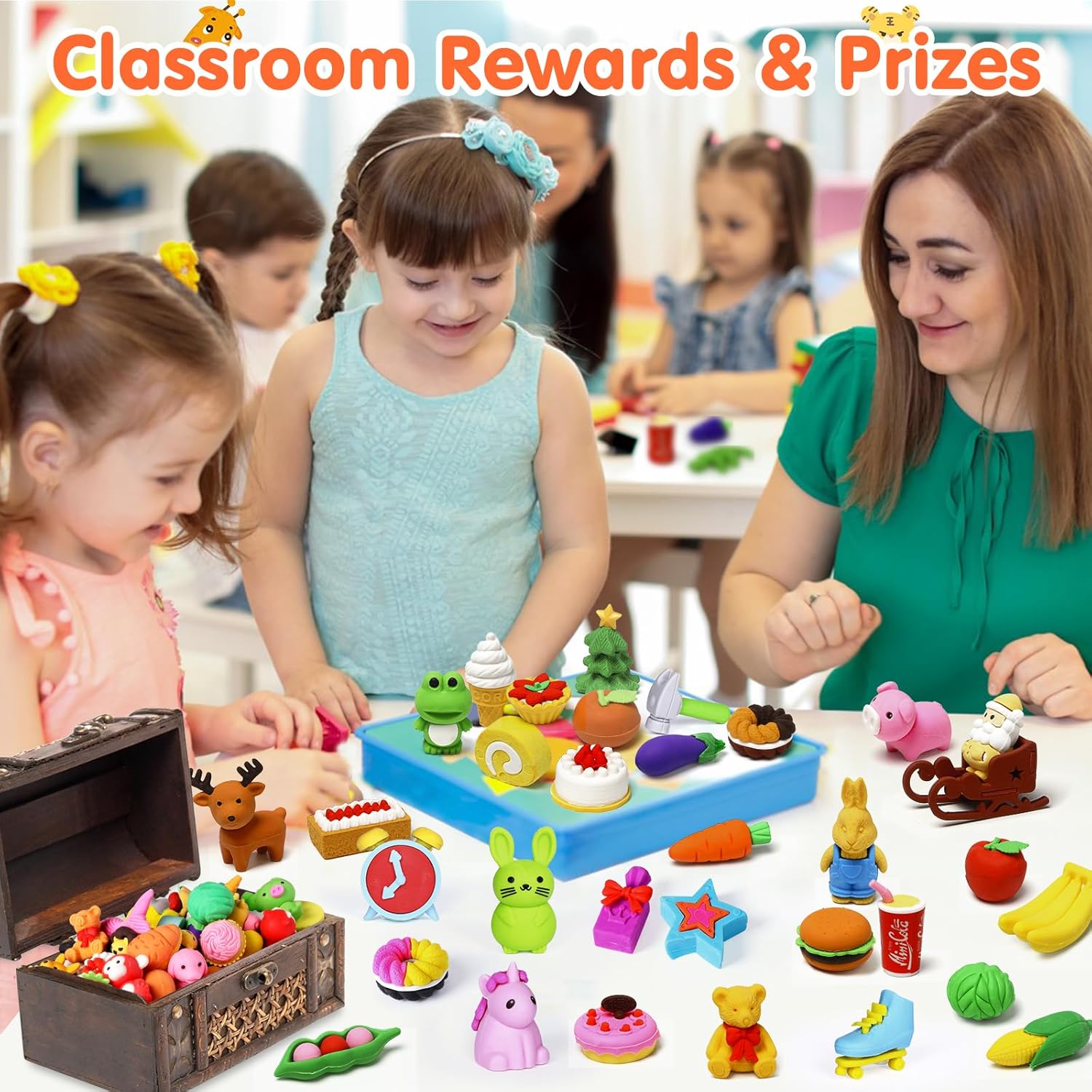 Moosia 120 Pack Animal Pencil Erasers - 3D Mini Puzzle Desk Pets & Party Favors for Kids