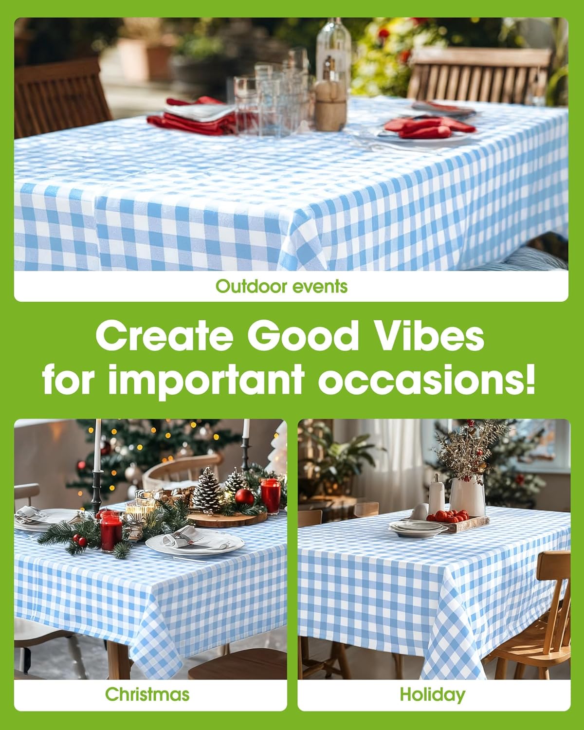 Pureegg Disposable Table Cloths - 8 Pack, 54 x 108 Inch, Leakproof Blue & White Gingham for Parties & Picnics