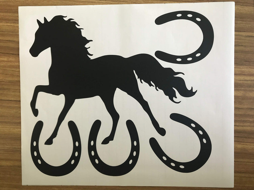 DXLING Horse & Horseshoes Removable Wall Decor Stickers Vinyl Decal Kids Room Boys Bedroom Wall Art Decals DIY Sticker Home Decor D482 (Black)