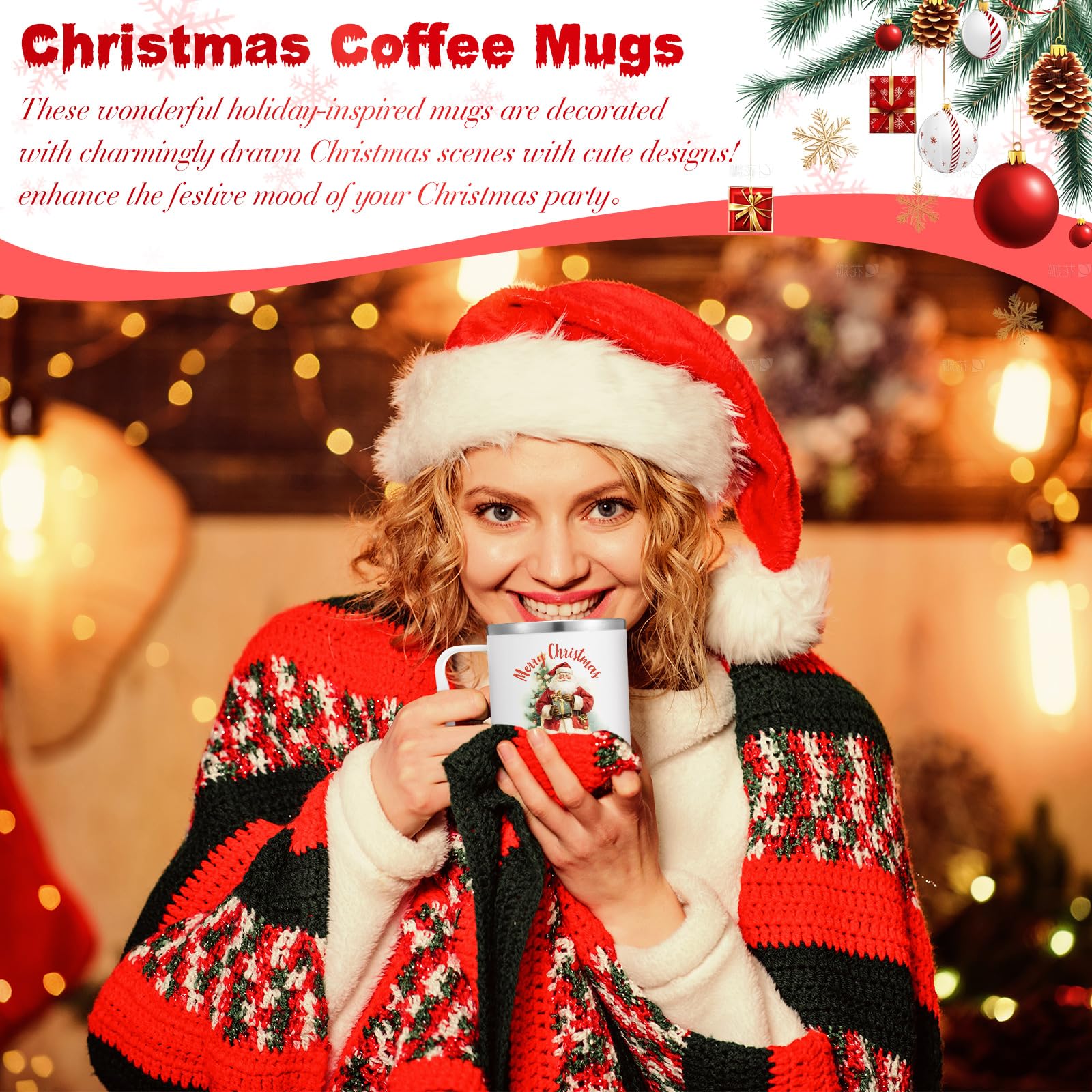 Umigy 12 Pcs Christmas Coffee Mug Employee Appreciation Gift Bulk Christmas 17oz Tumbler with Handle Vacuum Stainless Steel Insulated Xmas Cup for Coworker Nurse Teacher(White,Nostalgic Style)