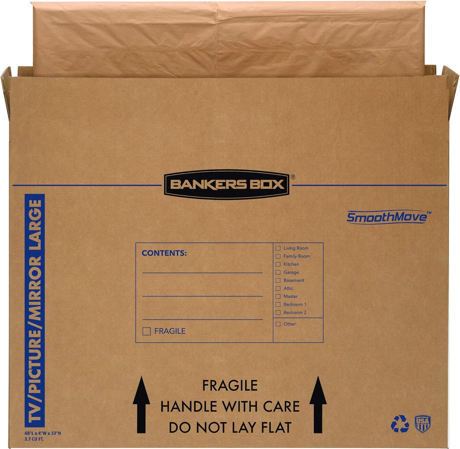 Bankers Box Large Moving Box - Perfect for 55-Inch TVs, Pictures & Mirrors | 4 Pack, 48-In x 4-In x 33-In