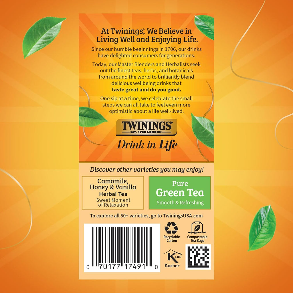 Twinings Peppermint & Creamy Vanilla Herbal Tea - Caffeine-Free, 20 Individually Wrapped Bags (Pack of 2)