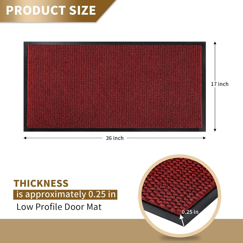 Yimobra Outdoor Indoor Doormat - 100% Waterproof, Stain & Fade Resistant | 36 x 17 Inches, Black Red