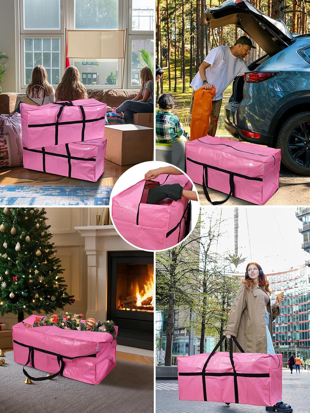 WORKPRO 66 Gallon Extra Large Moving Bags - Heavy-Duty, Water-Resistant Totes with Zippers & Handles | Pink