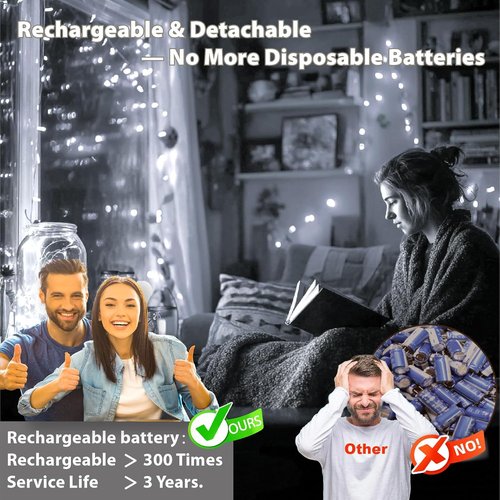 HXWEIYE 6 Pack Rechargeable Fairy Lights - Remote & DIY Timer, 7ft 20LED Twinkle String Lights for Weddings & Home Decor