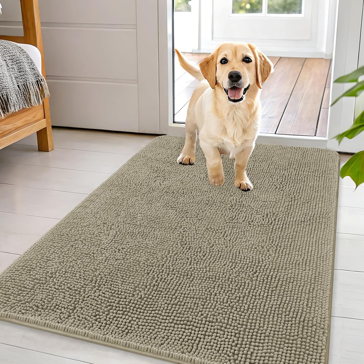 OLANLY Dog Door Mat - Absorbent Non-Slip Washable Doormat for Muddy Paws | 44x32 Warm Taupe